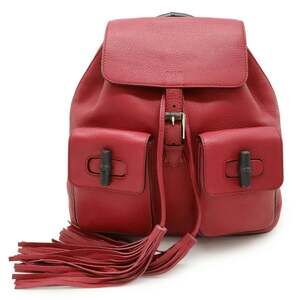 GUCCI Red Leather Bamboo Shoulder Bag